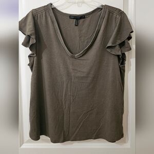 White House Black Market Olive Ruffle Sleeve Top